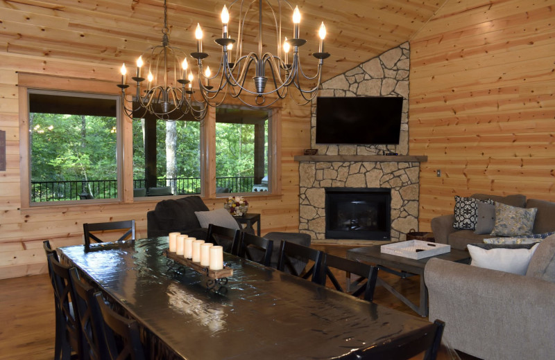 Cabin living room at White Glove Luxury Cabins.