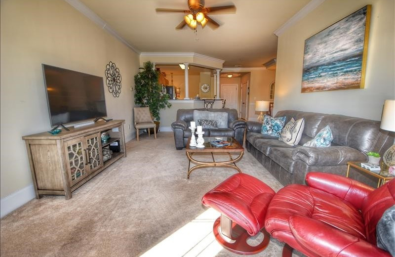 Rental living room at Barefoot Resort Rentals.