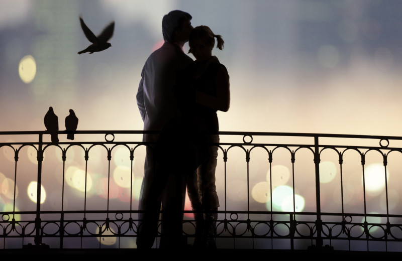 Couple hugging at The Riveredge Resort.