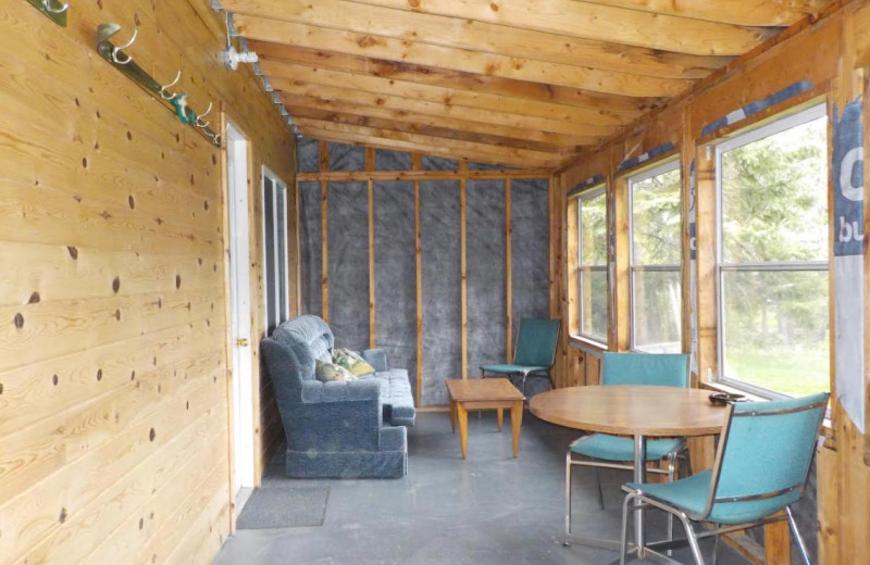 Cabin porch at Owls Nest Lodge.