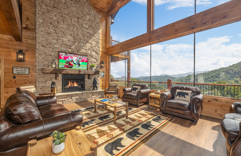Cabin living room at American Patriot Getaways, LLC.