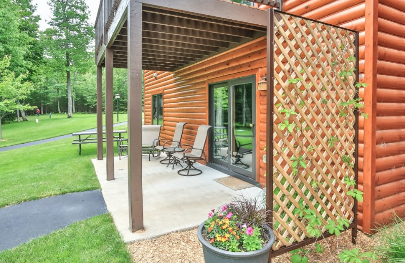 Cabin exterior at Serenity Bay Resort.