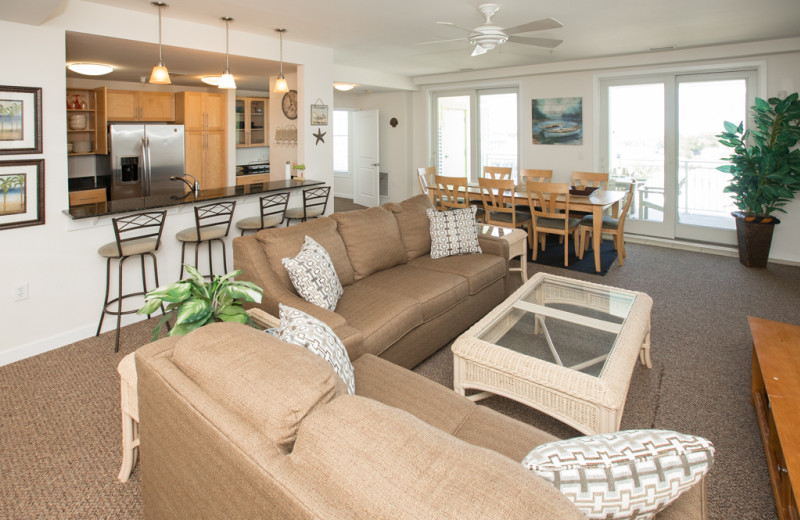 Rental living room at Sanctuary Vacation Rentals at Sandbridge.