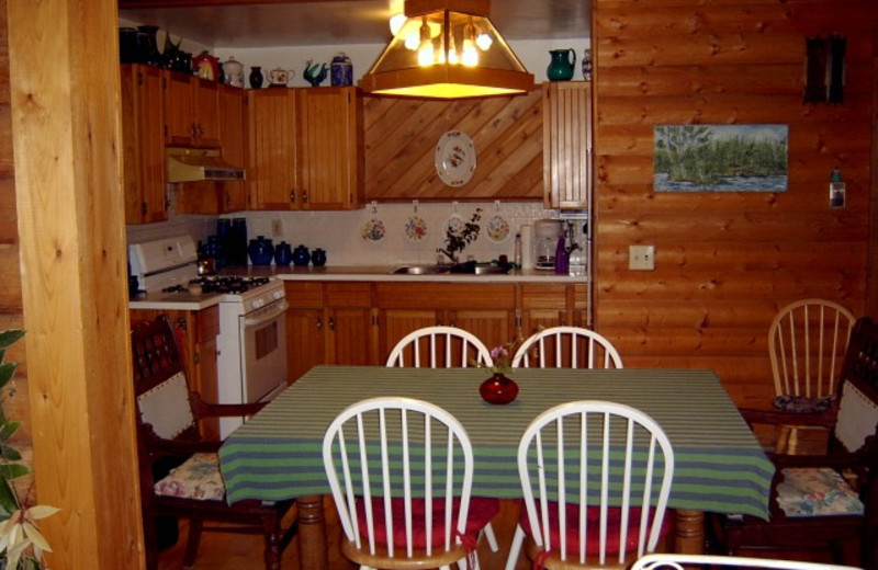 Cabin kitchen and dining at Kramer Pond Lodge.