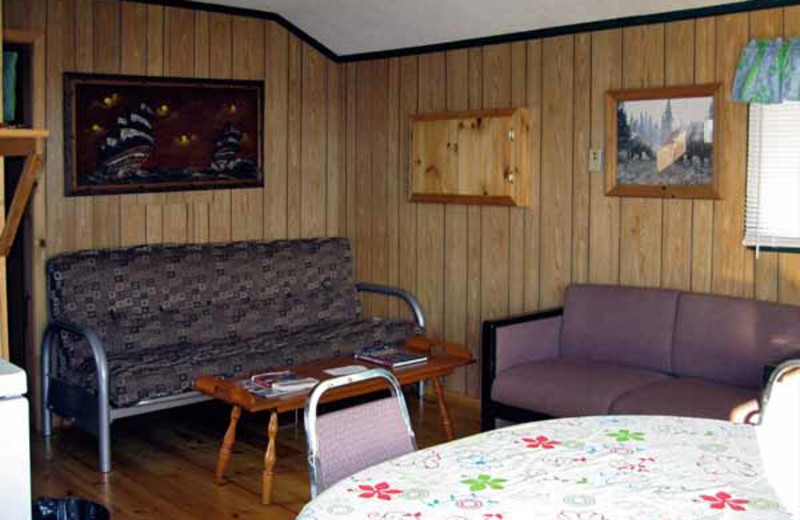 Cabin living room at Brennan Harbour Resort.