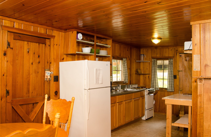 Cabin kitchen at Woodland Beach Resort.