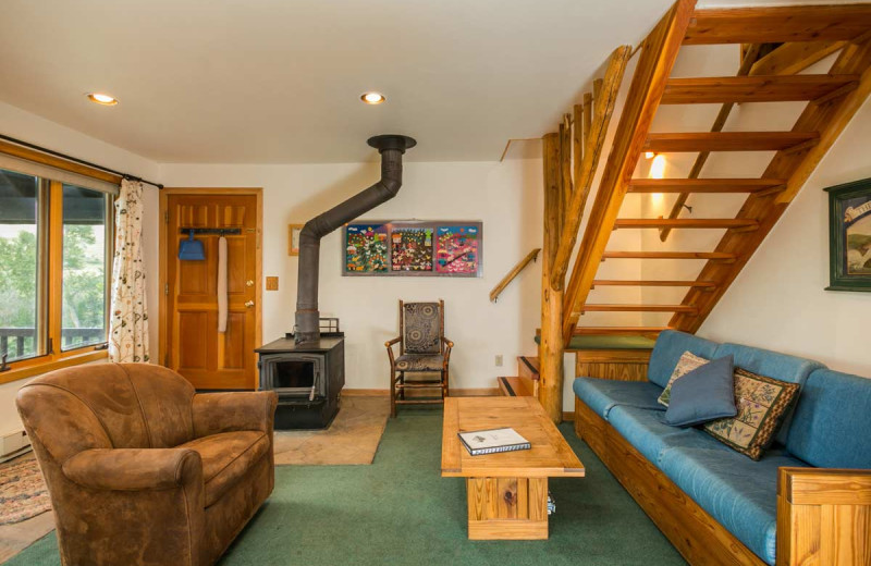 Cabin living room at The Glen Eden Resort.