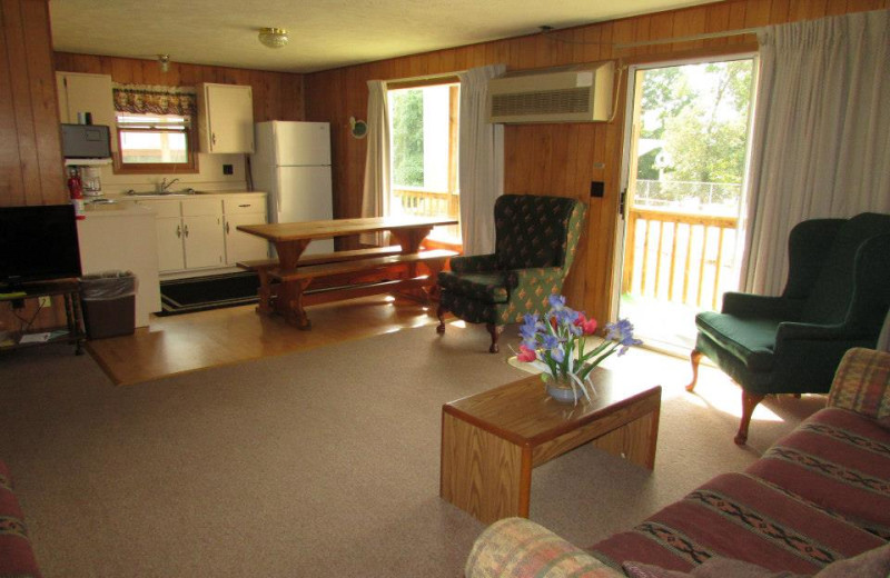 Guest room interior at The Cottage Resort & Marina Inn.