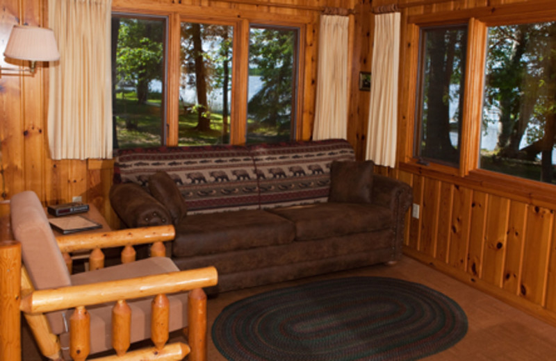 Cabin living room at Two Inlets Resort.