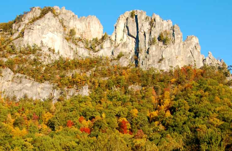 Seneca Rocks near Smoke Hole Caverns & Log Cabin Resort.