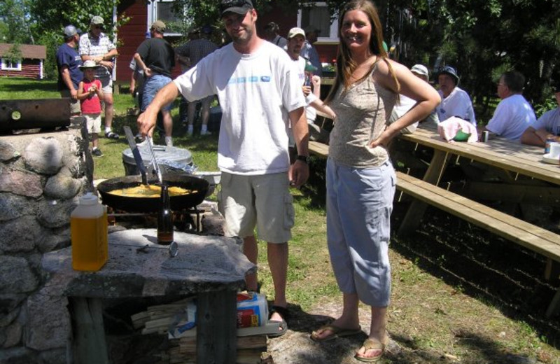 Family meal at Rex Tolton's Miles Bay Camp.