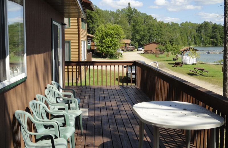 Cabin balcony at Clark's Resorts & Outposts.