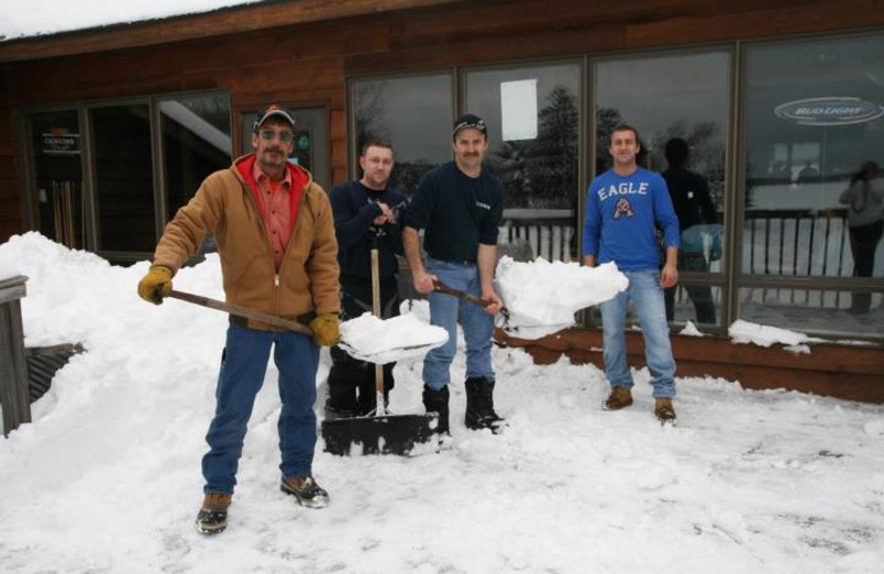 Clearing snow at Lakewoods Resort.
