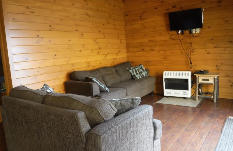 Cottage living room at Riverbay Adventure Inn.