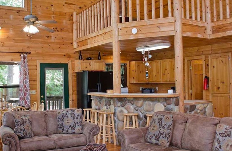 Cabin living room at Lake Mountain Cabins.