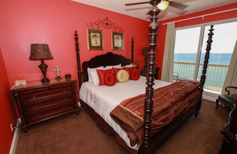 Guest bedroom at Calypso Resort & Spa.