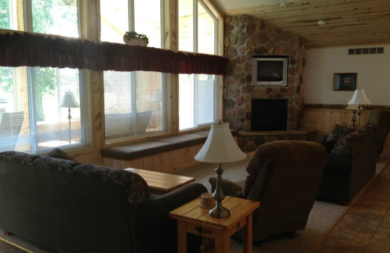 Cabin living room at Weslake Resort.