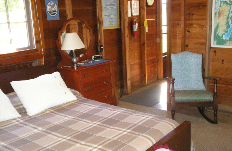 Cabin bedroom at Lake Leelanau Narrows Resort.