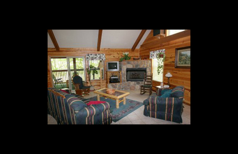 Cabin living room at Hummingbird Hill Cabin Rentals.