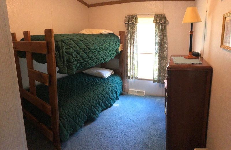 Cabin bedroom at Birchwood Resort.