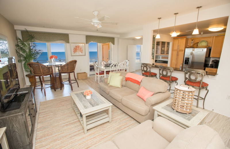 Rental living room at Sanctuary Vacation Rentals at Sandbridge.