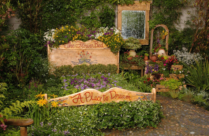 Garden view at Cambria Pines Lodge.