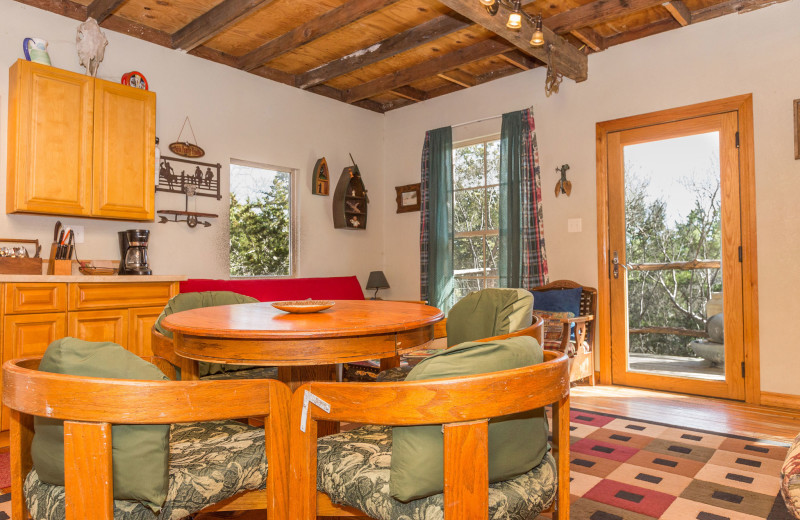 Cabin kitchen at Creekside Camp & Cabins.