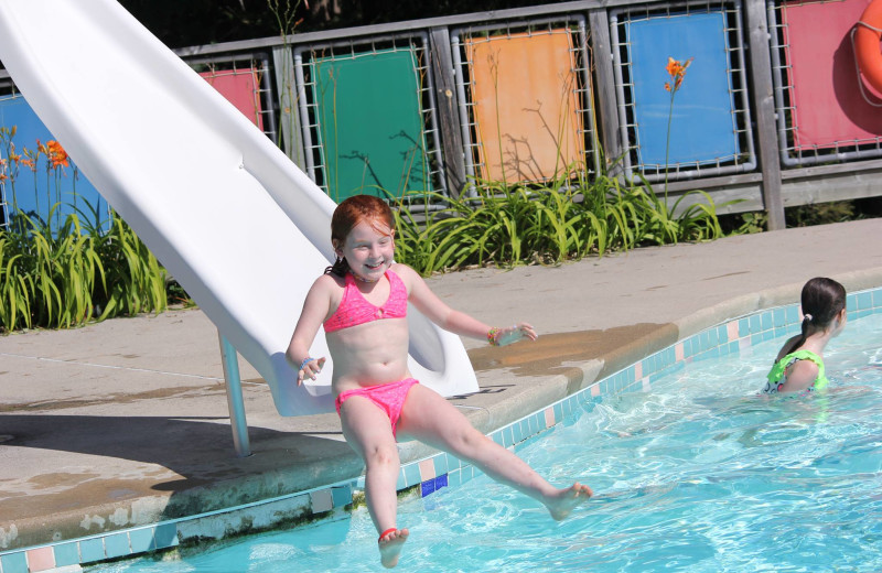 Sliding into the pool at Clevelands House.