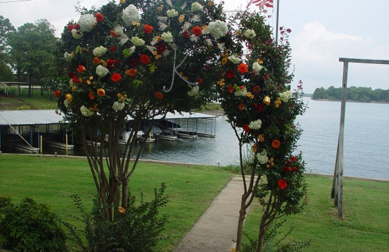 Wedding flower arrangement at Paradise Cove Marine Resort.