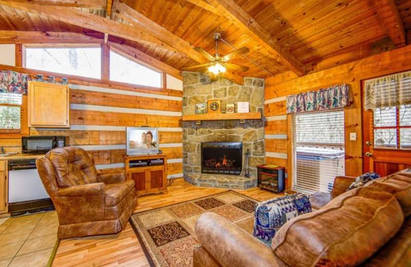 Cabin living room at TNT Cabin Rentals.