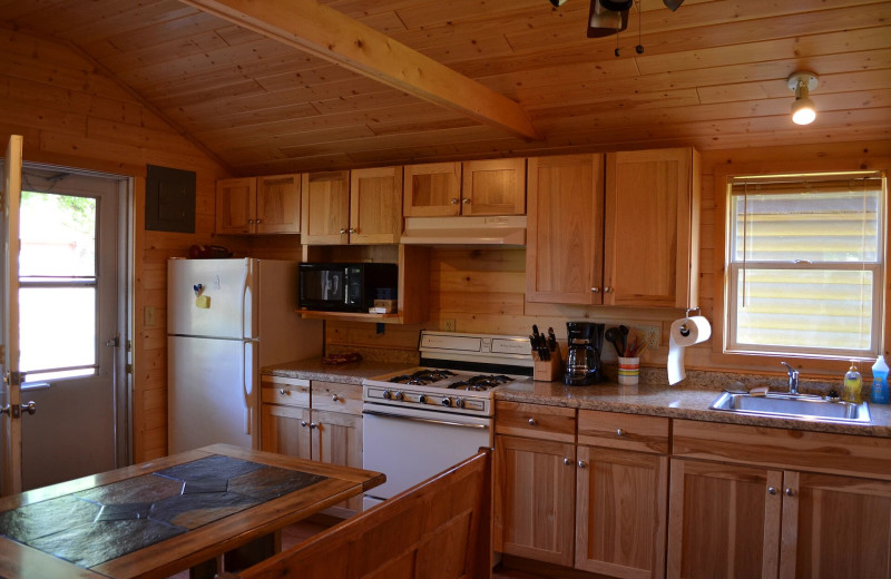 Cabin kitchen at Sand Lake Resort.