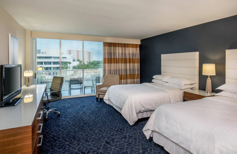 Guest room at Sheraton Tampa Riverwalk Hotel.