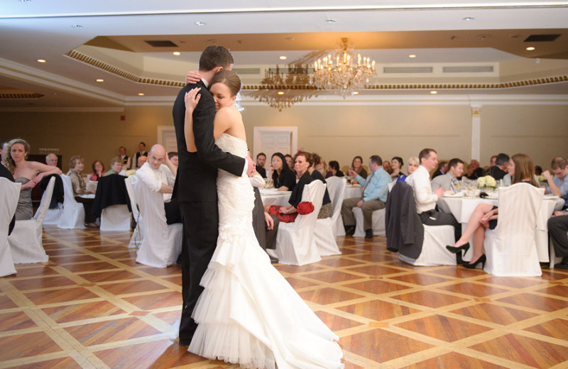 Wedding couple on the dance floor at Queen's Landing.