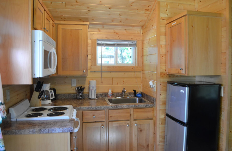 Cabin kitchen at Sand Lake Resort.