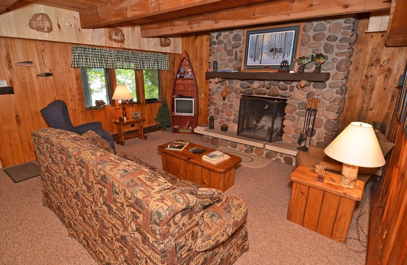 Cabin living room at North Country Vacation Rentals.