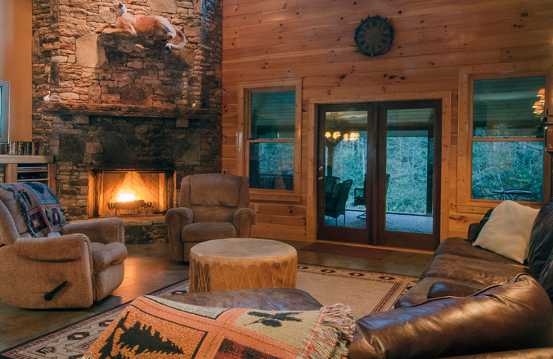 Cabin living room at Lands Creek Log Cabins.