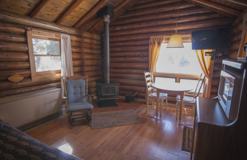 Guest cabin living room at Cascade Lodge.