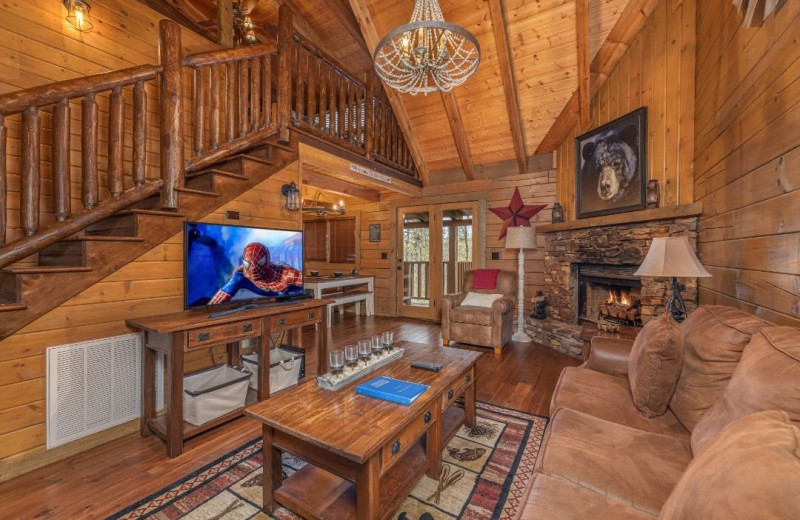 Cabin living room at American Patriot Getaways, LLC.