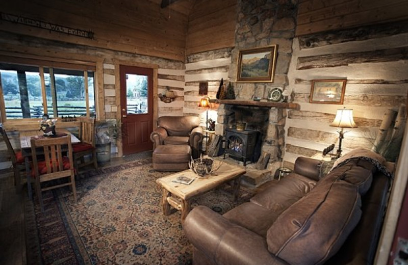 Log cabin interior at Cottonwood Meadow Lodge.