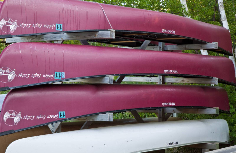 Canoes at Golden Eagle Lodge.