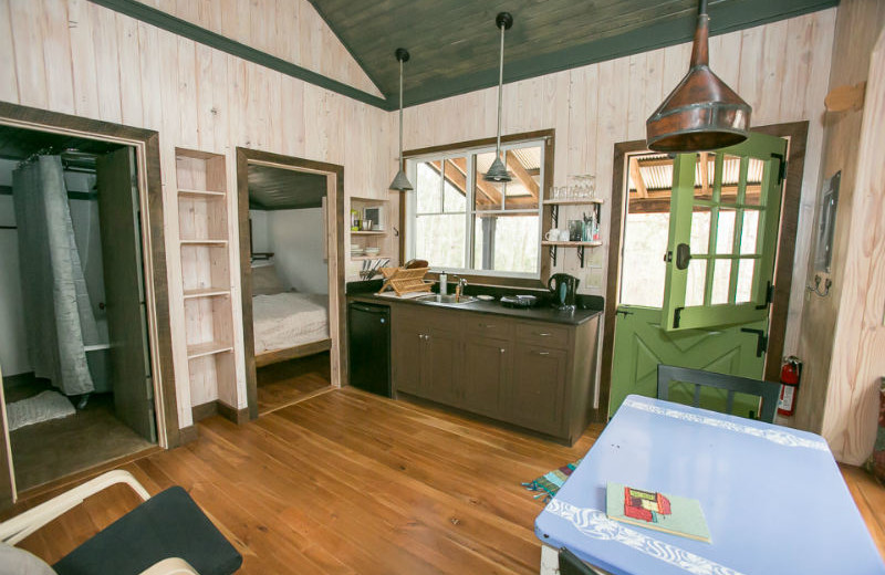 Tiny house interior at Blue Moon Rising.