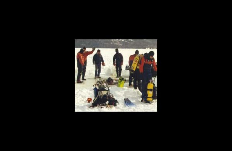 Ice fishing at Northern Lake George Resort.