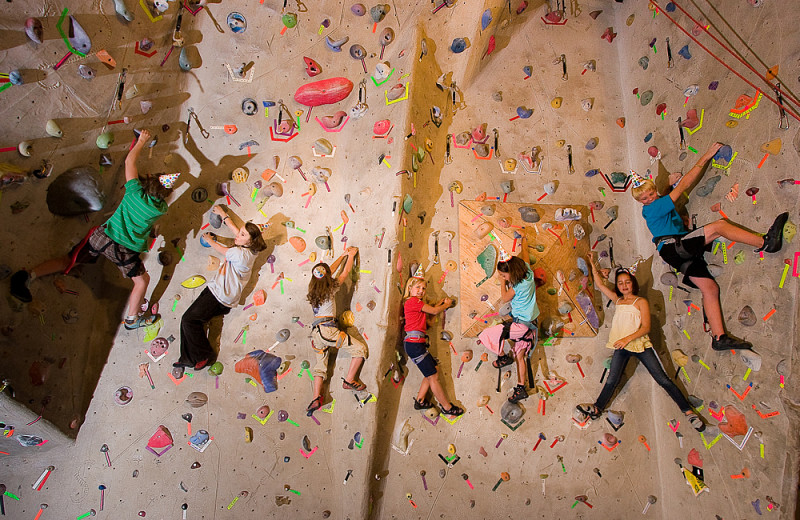 Rock climbing wall at Vail Mountain Lodge & Spa.