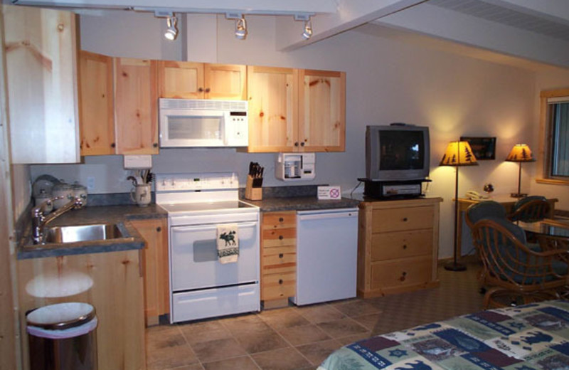 Guest room kitchen at Many Springs Flathead Lake Resort.