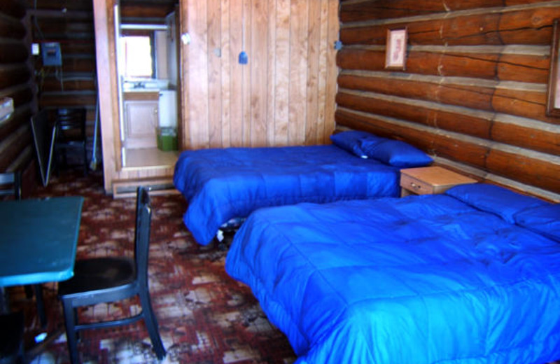 Cabin bedroom at North Shore Lodge & Resort.