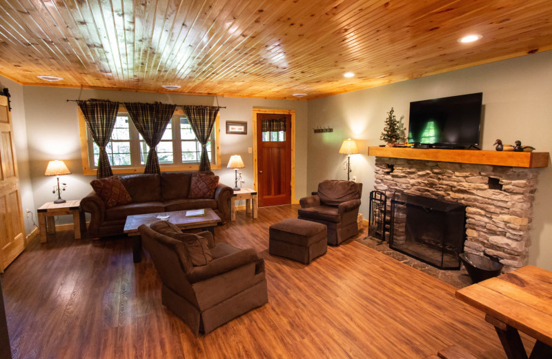 Cabin living room at Cook Riverside Cabins.