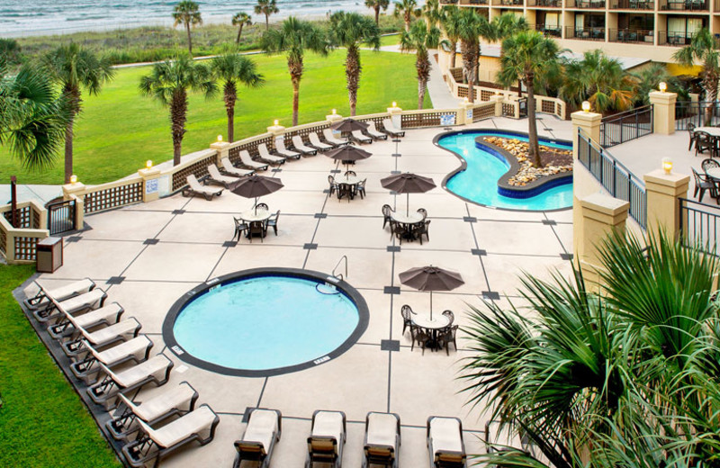 Pool and patio view at Springmaid Beach Resort. 