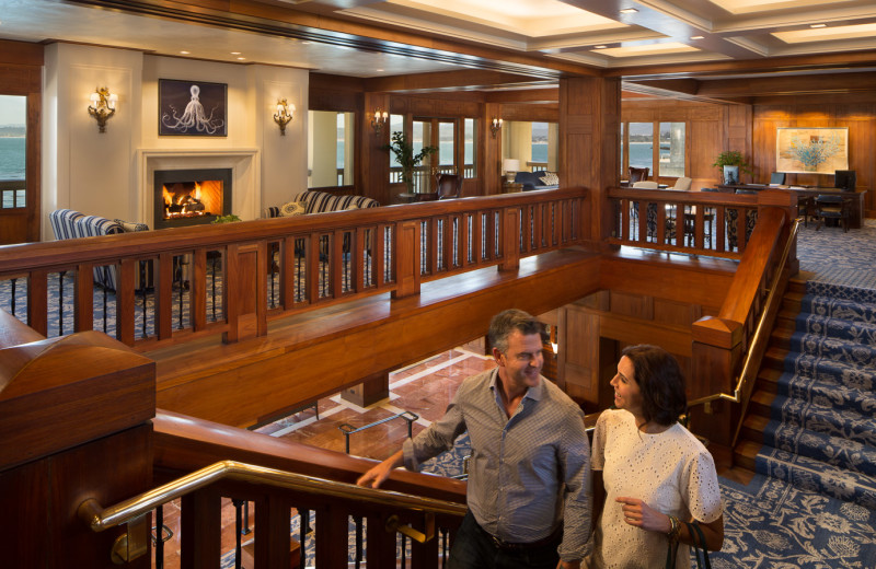 The newly renovated lobby at Monterey Plaza Hotel & Spa, complete with breathtaking ocean views and cozy fireplace. 