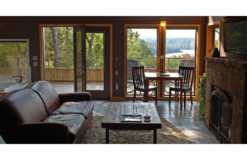 Cabin living room at Beaver Lakefront Cabins.