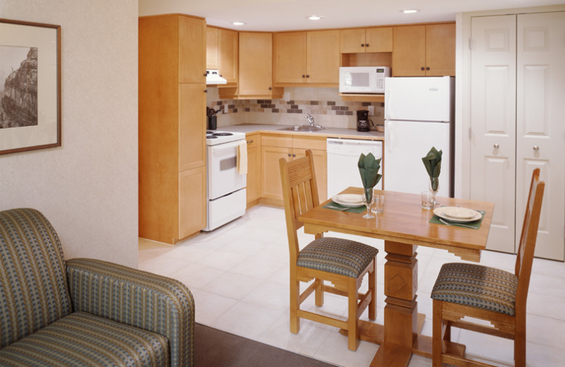Suite kitchen at Banff Rocky Mountain Resort.
